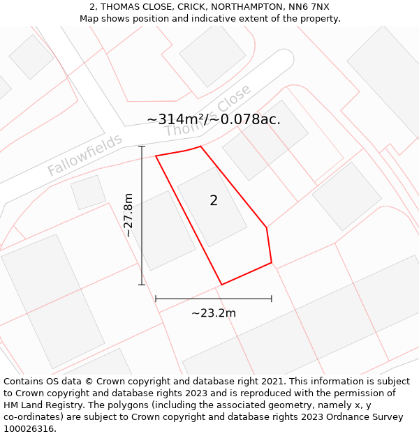 2, THOMAS CLOSE, CRICK, NORTHAMPTON, NN6 7NX: Plot and title map