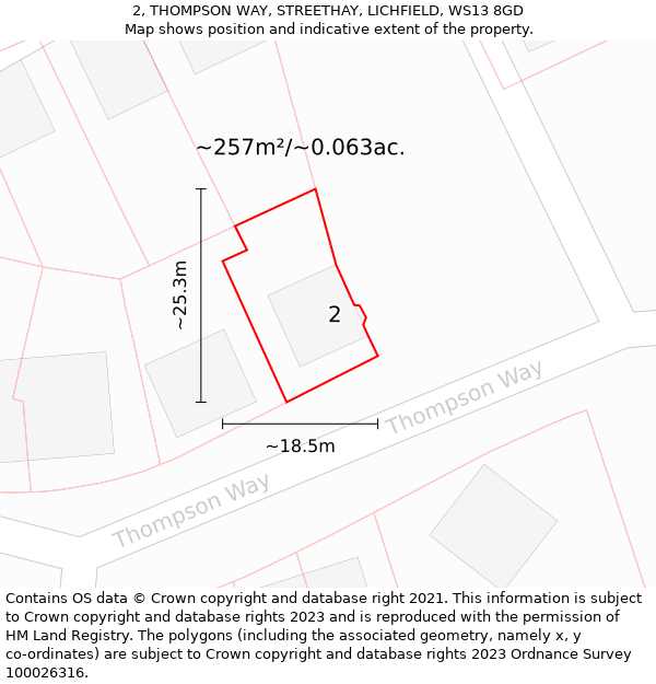 2, THOMPSON WAY, STREETHAY, LICHFIELD, WS13 8GD: Plot and title map