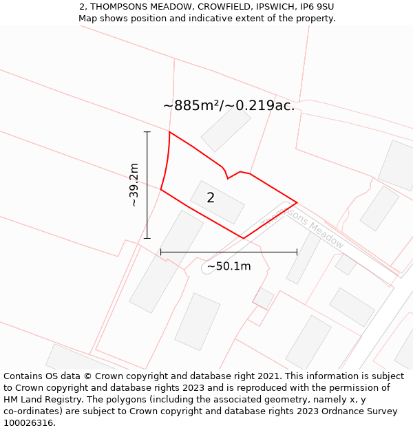 2, THOMPSONS MEADOW, CROWFIELD, IPSWICH, IP6 9SU: Plot and title map