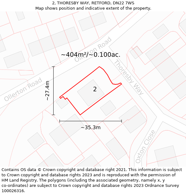 2, THORESBY WAY, RETFORD, DN22 7WS: Plot and title map