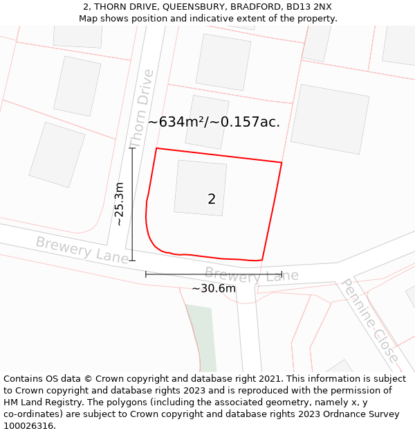 2, THORN DRIVE, QUEENSBURY, BRADFORD, BD13 2NX: Plot and title map