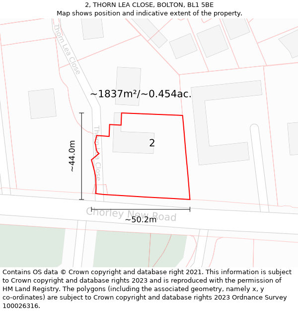 2, THORN LEA CLOSE, BOLTON, BL1 5BE: Plot and title map