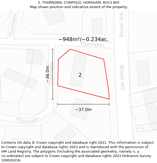 2, THORNDEN, COWFOLD, HORSHAM, RH13 8AF: Plot and title map