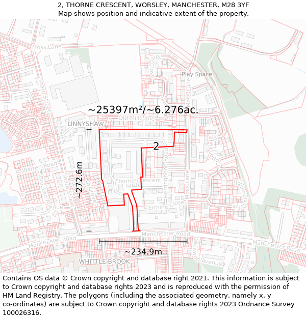 2, THORNE CRESCENT, WORSLEY, MANCHESTER, M28 3YF: Plot and title map