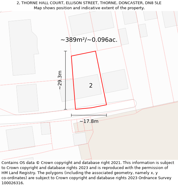 2, THORNE HALL COURT, ELLISON STREET, THORNE, DONCASTER, DN8 5LE: Plot and title map