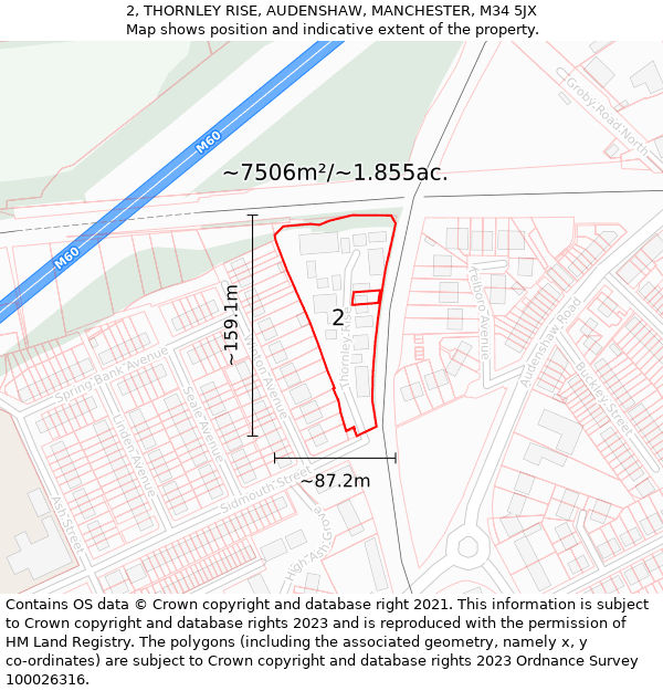 2, THORNLEY RISE, AUDENSHAW, MANCHESTER, M34 5JX: Plot and title map