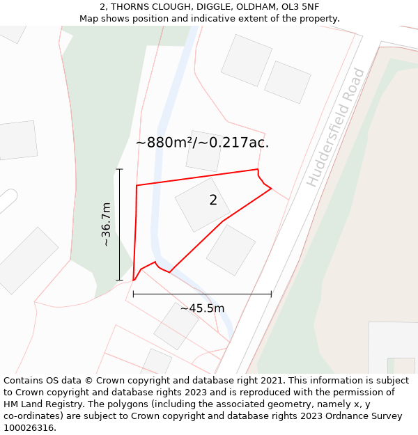 2, THORNS CLOUGH, DIGGLE, OLDHAM, OL3 5NF: Plot and title map