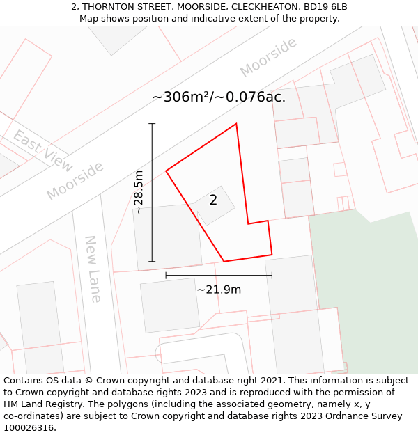 2, THORNTON STREET, MOORSIDE, CLECKHEATON, BD19 6LB: Plot and title map