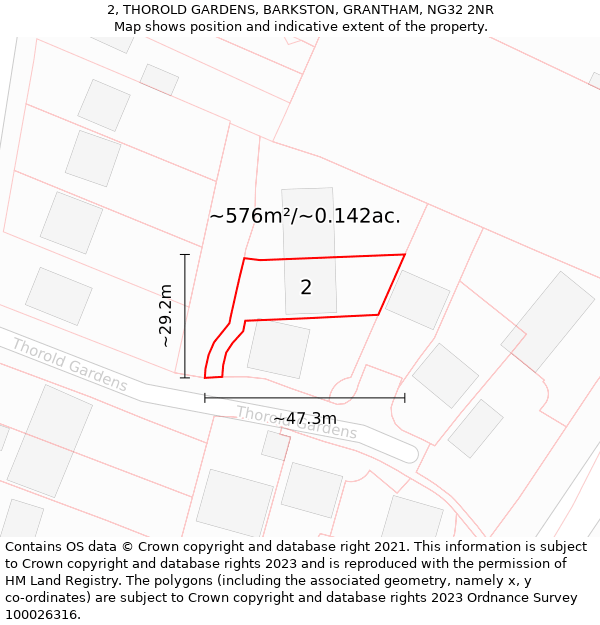 2, THOROLD GARDENS, BARKSTON, GRANTHAM, NG32 2NR: Plot and title map