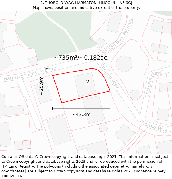 2, THOROLD WAY, HARMSTON, LINCOLN, LN5 9GJ: Plot and title map