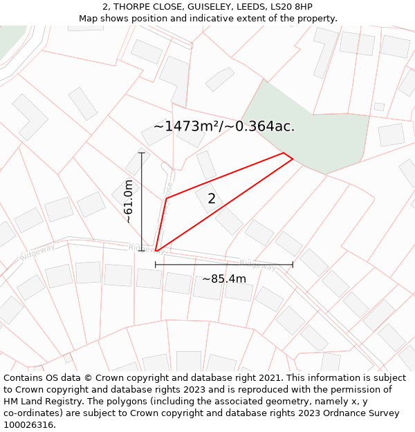 2, THORPE CLOSE, GUISELEY, LEEDS, LS20 8HP: Plot and title map
