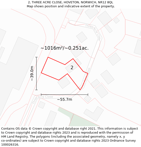 2, THREE ACRE CLOSE, HOVETON, NORWICH, NR12 8QL: Plot and title map