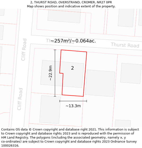 2, THURST ROAD, OVERSTRAND, CROMER, NR27 0PR: Plot and title map