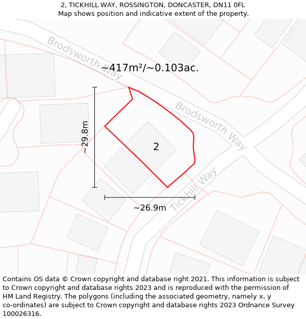 2, TICKHILL WAY, ROSSINGTON, DONCASTER, DN11 0FL: Plot and title map