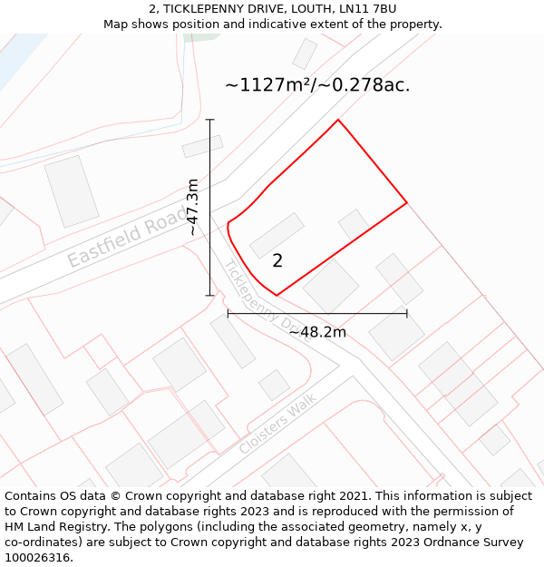 2, TICKLEPENNY DRIVE, LOUTH, LN11 7BU: Plot and title map