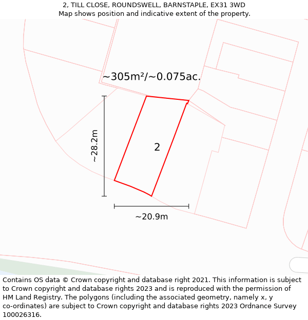 2, TILL CLOSE, ROUNDSWELL, BARNSTAPLE, EX31 3WD: Plot and title map