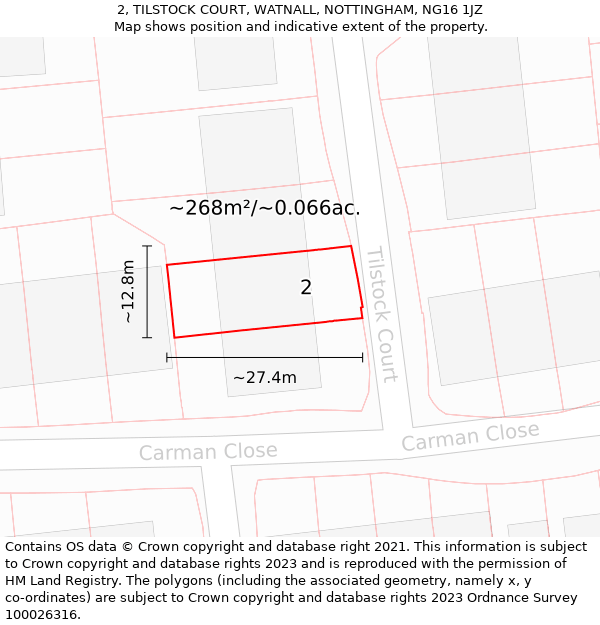 2, TILSTOCK COURT, WATNALL, NOTTINGHAM, NG16 1JZ: Plot and title map