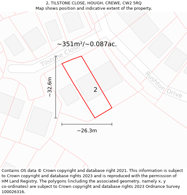 2, TILSTONE CLOSE, HOUGH, CREWE, CW2 5RQ: Plot and title map