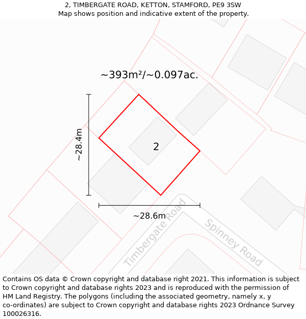 2, TIMBERGATE ROAD, KETTON, STAMFORD, PE9 3SW: Plot and title map