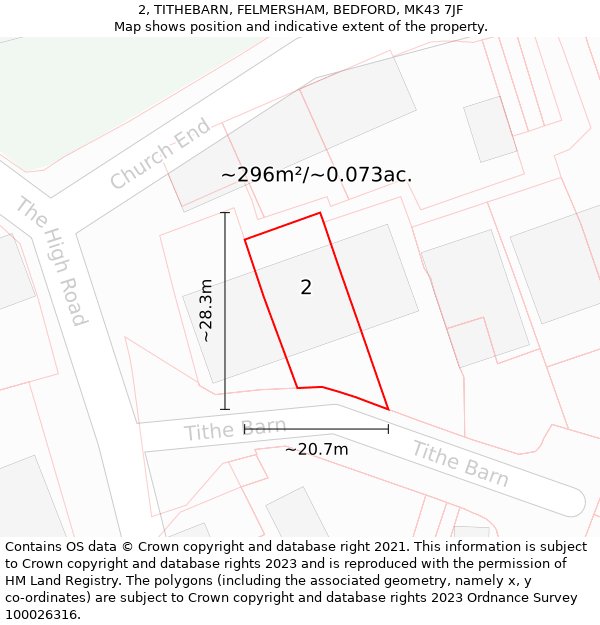 2, TITHEBARN, FELMERSHAM, BEDFORD, MK43 7JF: Plot and title map