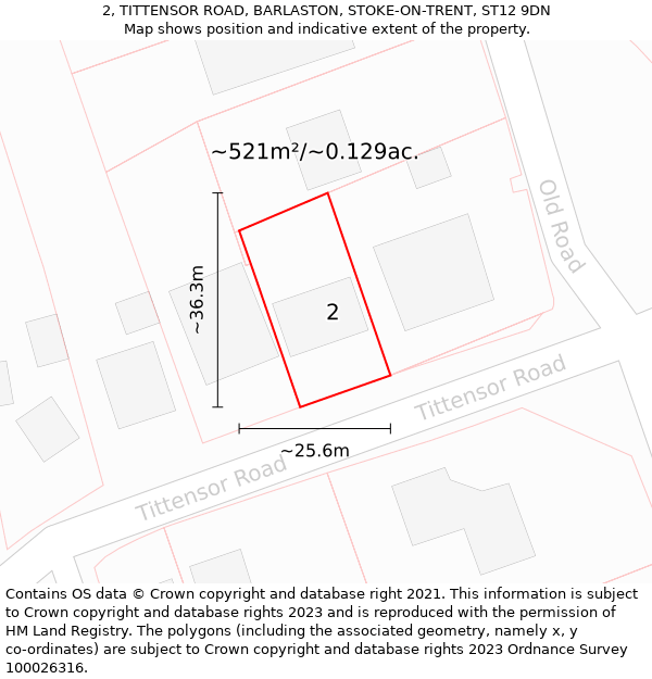 2, TITTENSOR ROAD, BARLASTON, STOKE-ON-TRENT, ST12 9DN: Plot and title map