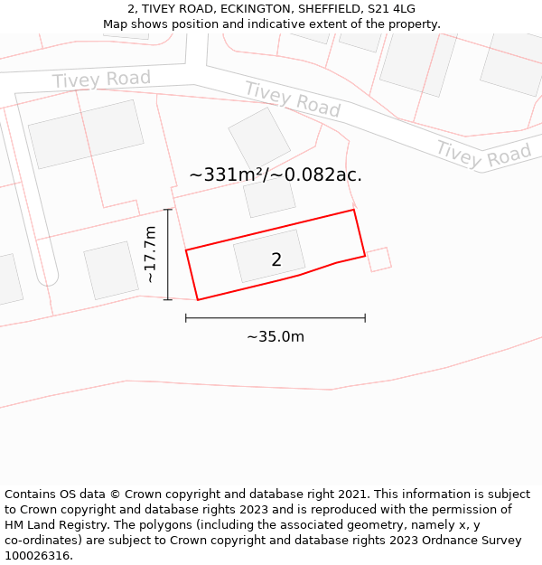 2, TIVEY ROAD, ECKINGTON, SHEFFIELD, S21 4LG: Plot and title map