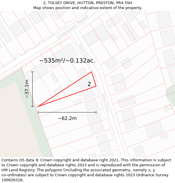 2, TOLSEY DRIVE, HUTTON, PRESTON, PR4 5SH: Plot and title map