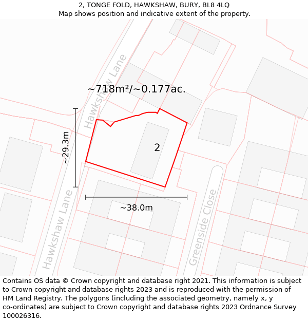 2, TONGE FOLD, HAWKSHAW, BURY, BL8 4LQ: Plot and title map