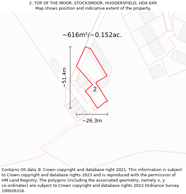 2, TOP OF THE MOOR, STOCKSMOOR, HUDDERSFIELD, HD4 6XR: Plot and title map