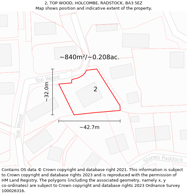 2, TOP WOOD, HOLCOMBE, RADSTOCK, BA3 5EZ: Plot and title map