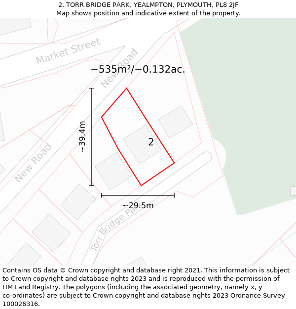 2, TORR BRIDGE PARK, YEALMPTON, PLYMOUTH, PL8 2JF: Plot and title map