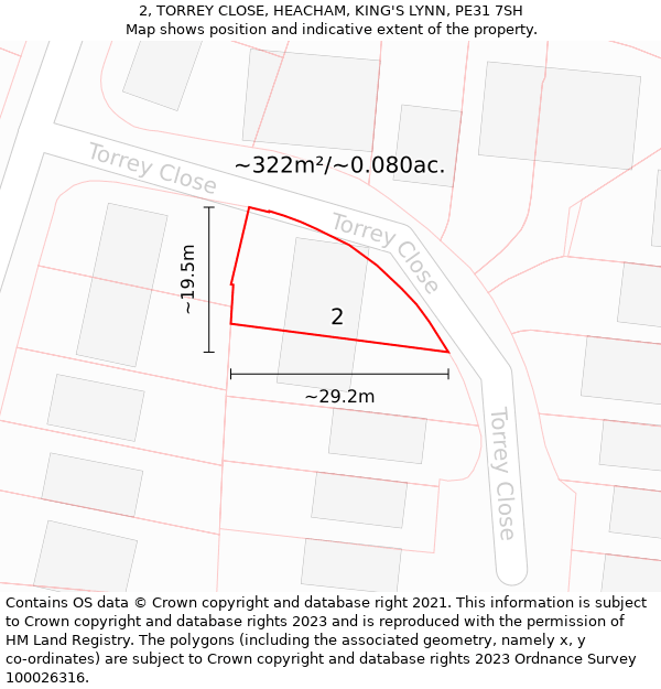 2, TORREY CLOSE, HEACHAM, KING'S LYNN, PE31 7SH: Plot and title map