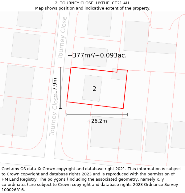 2, TOURNEY CLOSE, HYTHE, CT21 4LL: Plot and title map