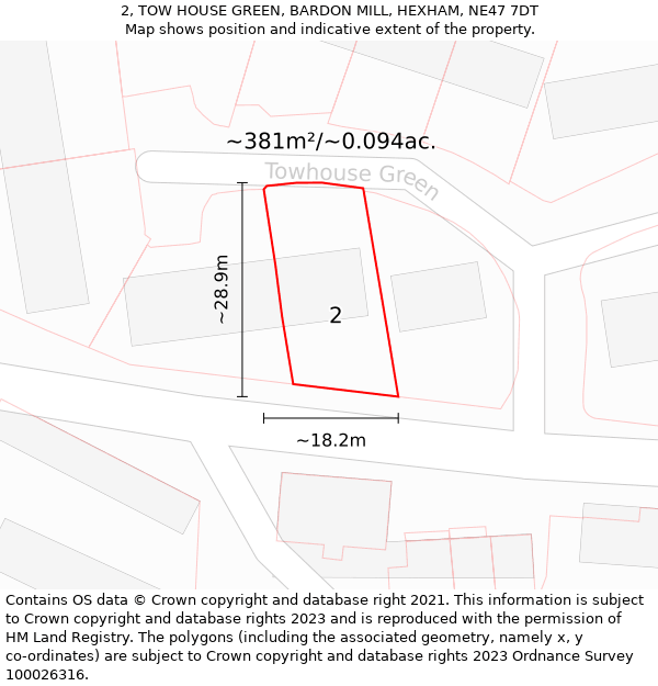 2, TOW HOUSE GREEN, BARDON MILL, HEXHAM, NE47 7DT: Plot and title map