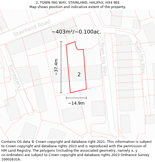 2, TOWN ING WAY, STAINLAND, HALIFAX, HX4 9EE: Plot and title map