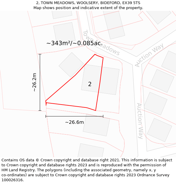 2, TOWN MEADOWS, WOOLSERY, BIDEFORD, EX39 5TS: Plot and title map