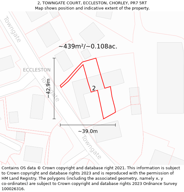 2, TOWNGATE COURT, ECCLESTON, CHORLEY, PR7 5RT: Plot and title map