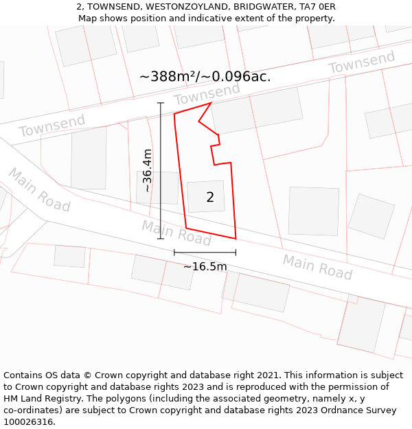 2, TOWNSEND, WESTONZOYLAND, BRIDGWATER, TA7 0ER: Plot and title map