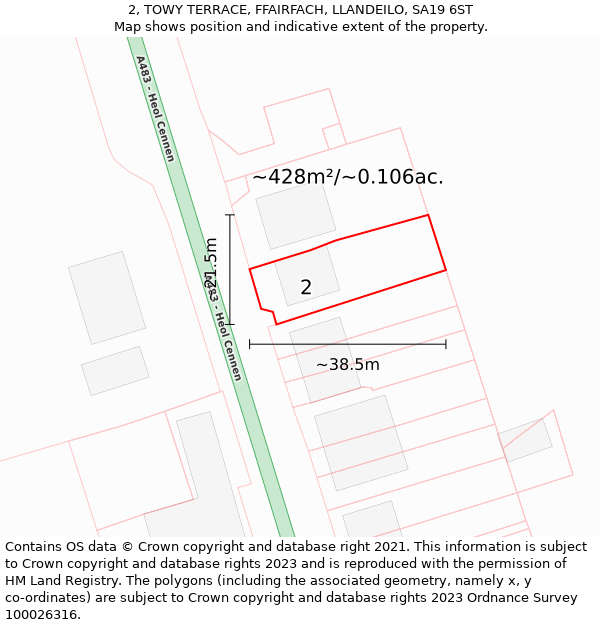 2, TOWY TERRACE, FFAIRFACH, LLANDEILO, SA19 6ST: Plot and title map