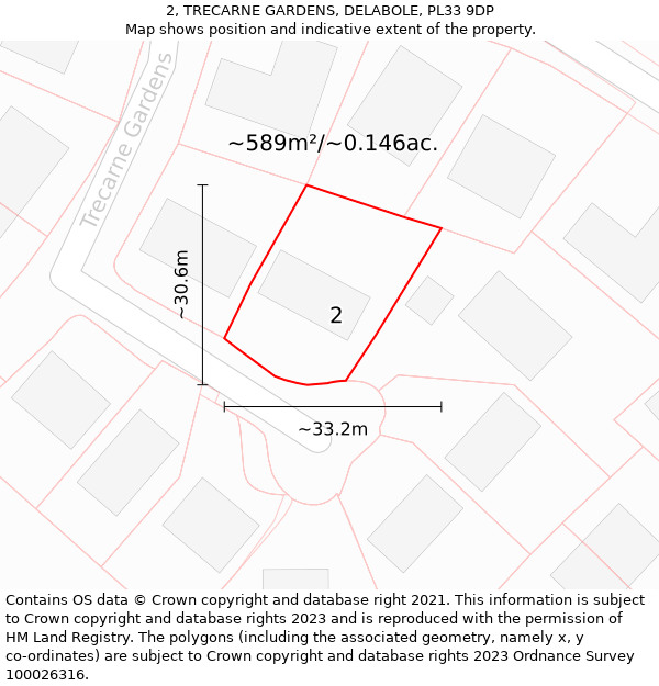 2, TRECARNE GARDENS, DELABOLE, PL33 9DP: Plot and title map