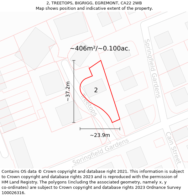 2, TREETOPS, BIGRIGG, EGREMONT, CA22 2WB: Plot and title map