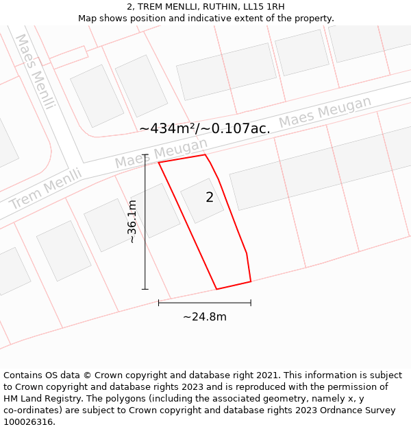 2, TREM MENLLI, RUTHIN, LL15 1RH: Plot and title map