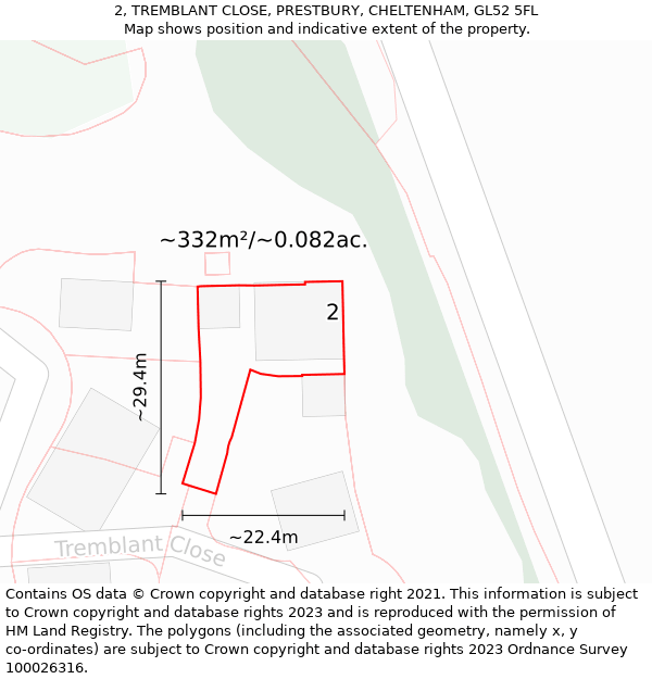 2, TREMBLANT CLOSE, PRESTBURY, CHELTENHAM, GL52 5FL: Plot and title map