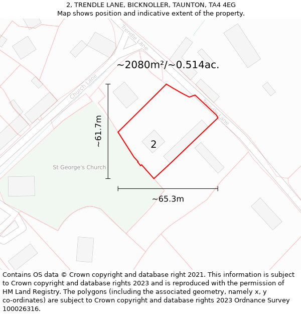 2, TRENDLE LANE, BICKNOLLER, TAUNTON, TA4 4EG: Plot and title map