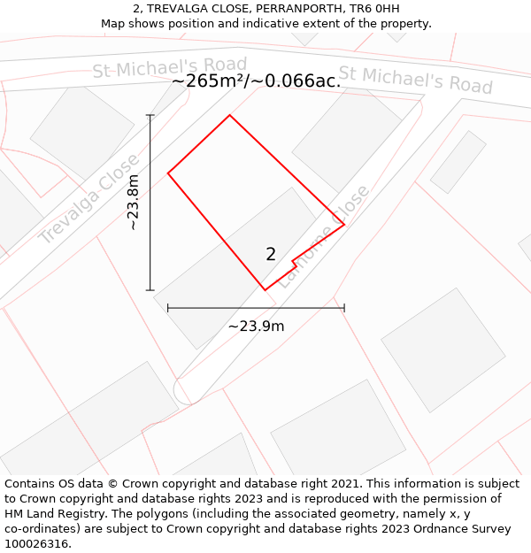 2, TREVALGA CLOSE, PERRANPORTH, TR6 0HH: Plot and title map