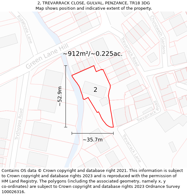 2, TREVARRACK CLOSE, GULVAL, PENZANCE, TR18 3DG: Plot and title map