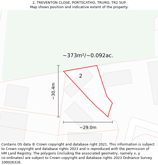 2, TREVENTON CLOSE, PORTSCATHO, TRURO, TR2 5UP: Plot and title map