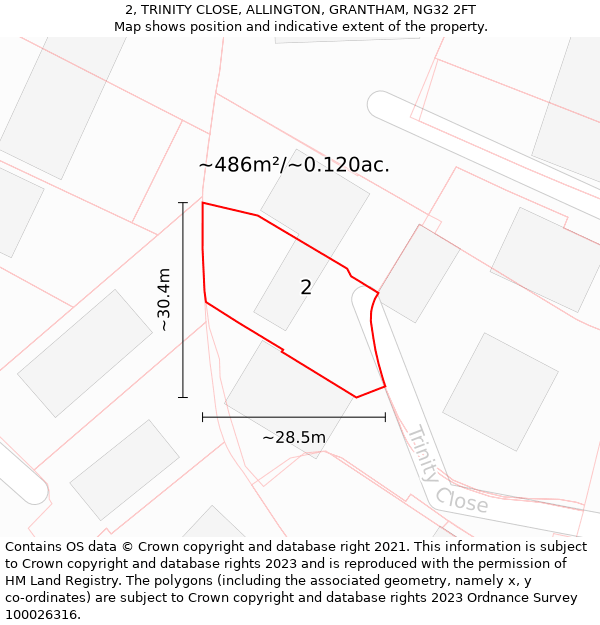 2, TRINITY CLOSE, ALLINGTON, GRANTHAM, NG32 2FT: Plot and title map