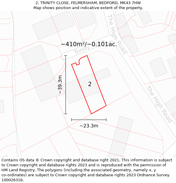 2, TRINITY CLOSE, FELMERSHAM, BEDFORD, MK43 7HW: Plot and title map