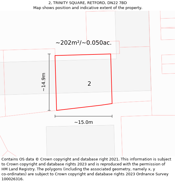 2, TRINITY SQUARE, RETFORD, DN22 7BD: Plot and title map